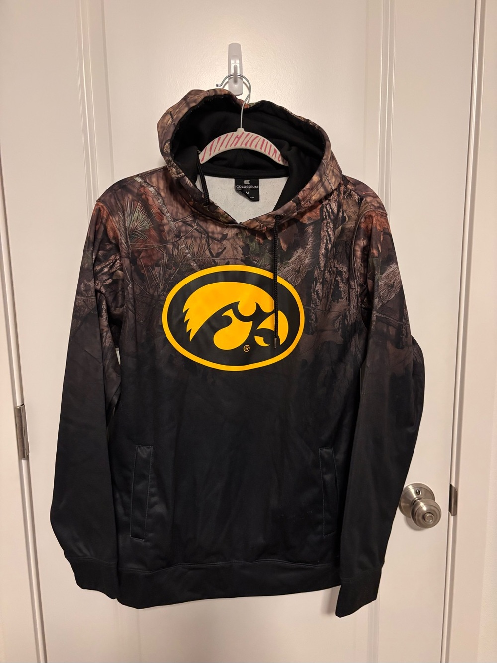 Colosseum Black & Brown Camo Crewneck with Yellow Iowa Hawkeye Logo